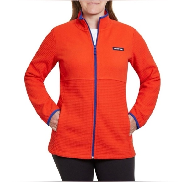 LANDS’ END Breathable Grid Fleece Full-Zip Orange Blue Jacket Size Medium - Picture 1 of 12